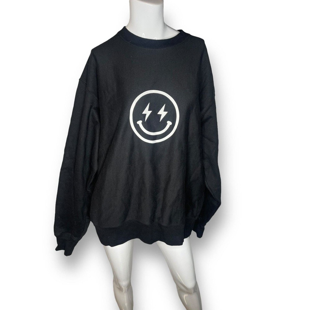 Champion Sweatshirt Sz XL Black Reverse Weave Smile Face Lightning The Mark ATL